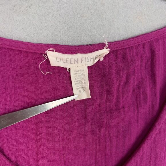 Eileen Fisher Dress Womens Small Magenta Fuchsia Pink Crinkle Gauze Coastal Luxe - Picture 6 of 14